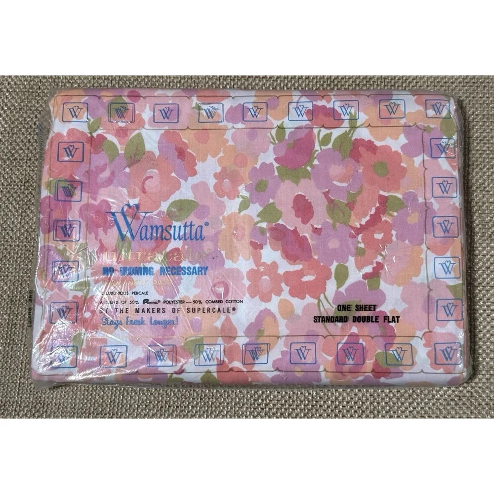 Wamsutta Petite Jardin Sheet Pink Double Full Floral Vtg Mod Flower Power RARE‎
